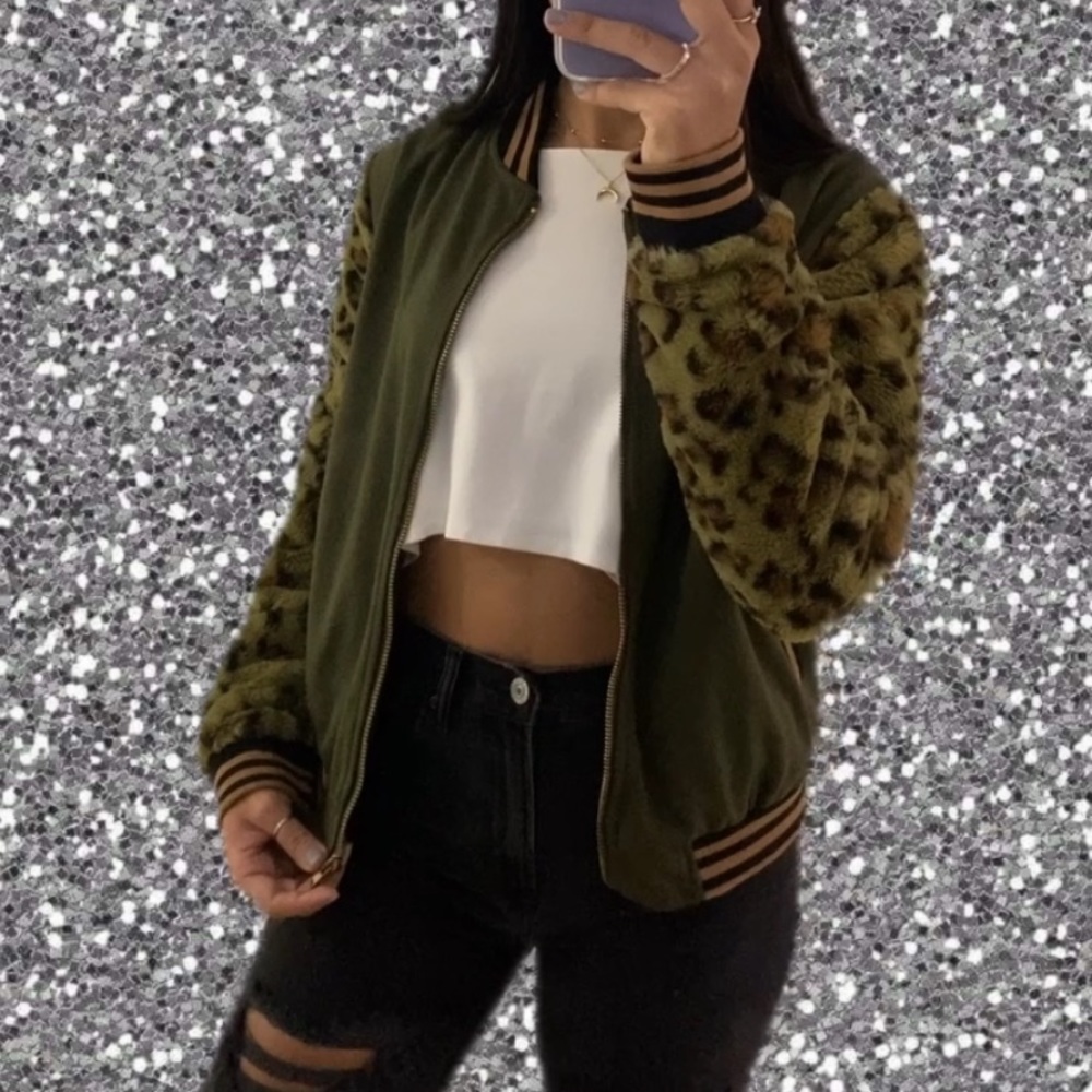 Woman Leopard Green Fuzzy Jacket